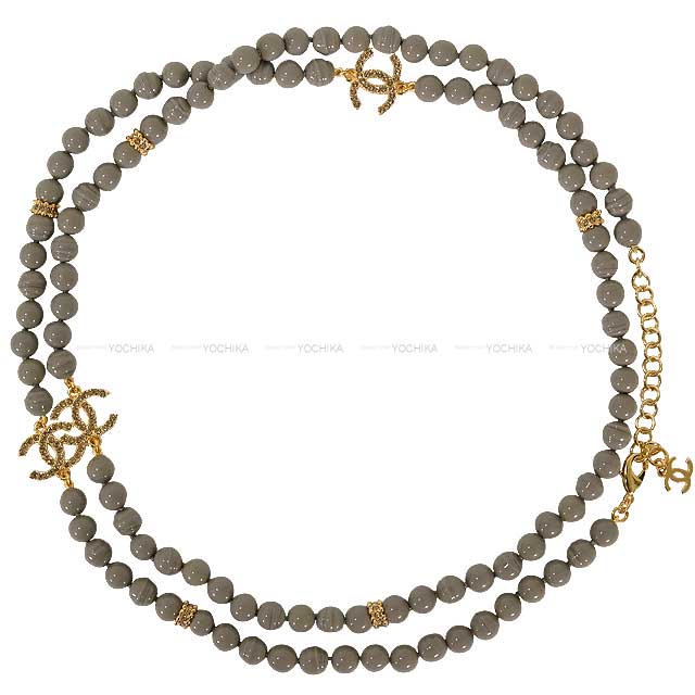 2024-2025 AW CHANEL necklace Coco mark rhinestone pearl Grey Costume pearls/strass Gold HW ABD880[BRAND NEW][Authentic]