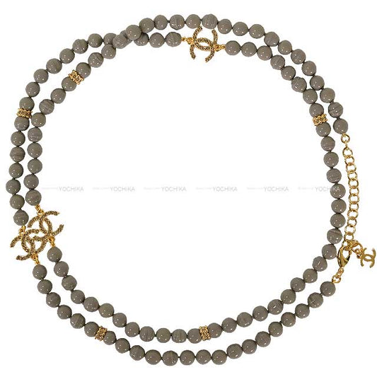 2024-2025 AW CHANEL necklace Coco mark rhinestone pearl Grey Costume pearls/strass Gold HW ABD880[BRAND NEW][Authentic]
