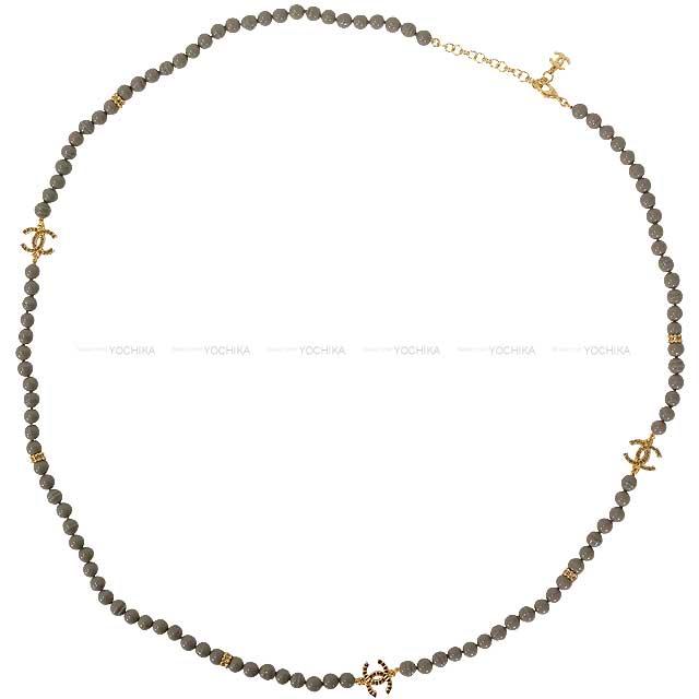 2024-2025 AW CHANEL necklace Coco mark rhinestone pearl Grey Costume pearls/strass Gold HW ABD880[BRAND NEW][Authentic]