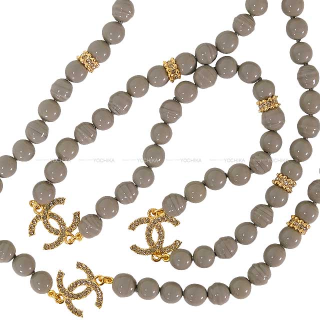 2024-2025 AW CHANEL necklace Coco mark rhinestone pearl Grey Costume pearls/strass Gold HW ABD880[BRAND NEW][Authentic]