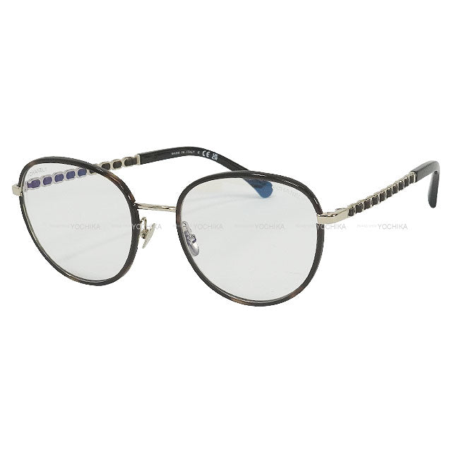 CHANEL eyeglasses Pant Shape Coco mark Temple Blue Light Blocking eyewear Brown Metal/Calfskin Gold HW 2223QS[BRAND NEW][Authentic]