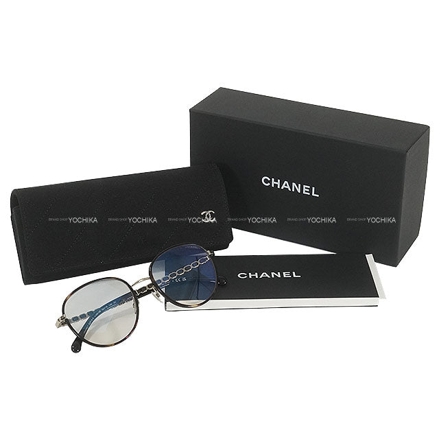 CHANEL eyeglasses Pant Shape Coco mark Temple Blue Light Blocking eyewear Brown Metal/Calfskin Gold HW 2223QS[BRAND NEW][Authentic]