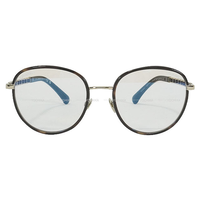 CHANEL eyeglasses Pant Shape Coco mark Temple Blue Light Blocking eyewear Brown Metal/Calfskin Gold HW 2223QS[BRAND NEW][Authentic]