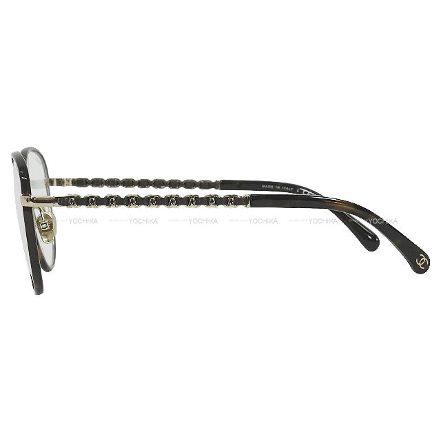 CHANEL eyeglasses Pant Shape Coco mark Temple Blue Light Blocking eyewear Brown Metal/Calfskin Gold HW 2223QS[BRAND NEW][Authentic]