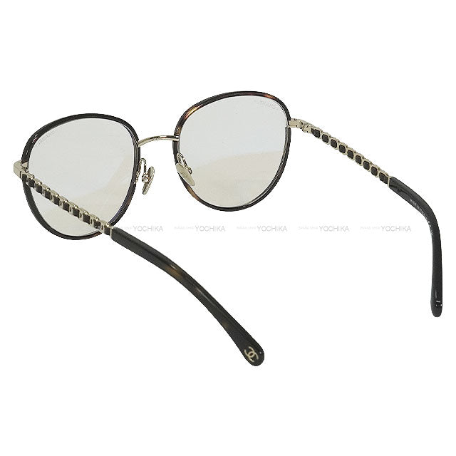 CHANEL eyeglasses Pant Shape Coco mark Temple Blue Light Blocking eyewear Brown Metal/Calfskin Gold HW 2223QS[BRAND NEW][Authentic]