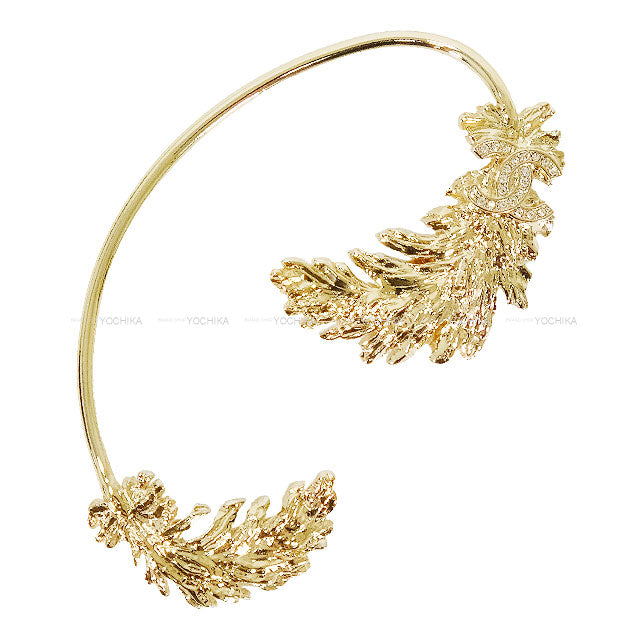 New 2025 SS CHANEL ear jewelry single Leaf Coco mark rhinestone Champagne Gold Metal /Strass Champagne Gold HW ABF695[BRAND NEW][Authentic]