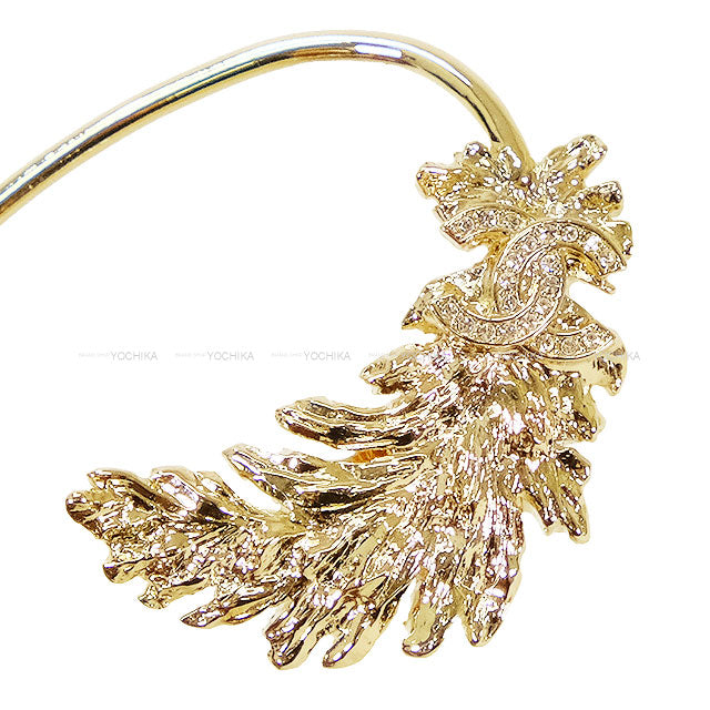 New 2025 SS CHANEL ear jewelry single Leaf Coco mark rhinestone Champagne Gold Metal /Strass Champagne Gold HW ABF695[BRAND NEW][Authentic]