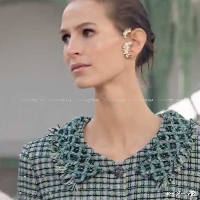 New 2025 SS CHANEL ear jewelry single Leaf Coco mark rhinestone Champagne Gold Metal /Strass Champagne Gold HW ABF695[BRAND NEW][Authentic]