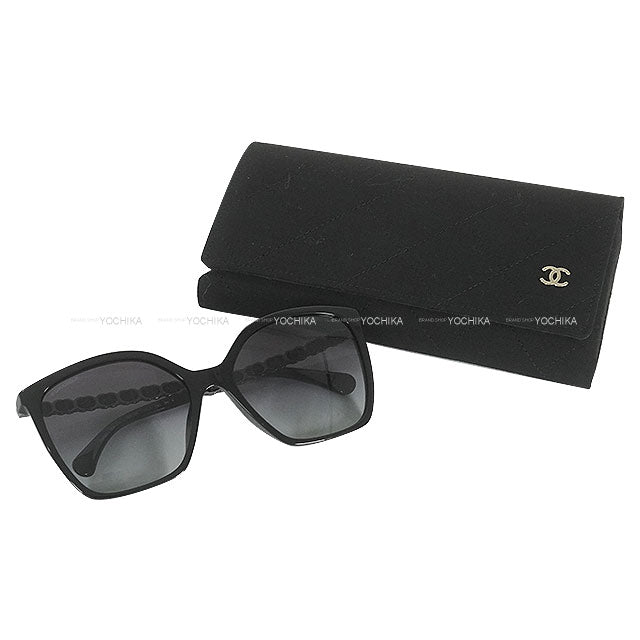 CHANEL sunglass Square Shape Coco Mark Temple Noir (Black) Acetate/Calfskin 5546QA[BRAND NEW][Authentic]