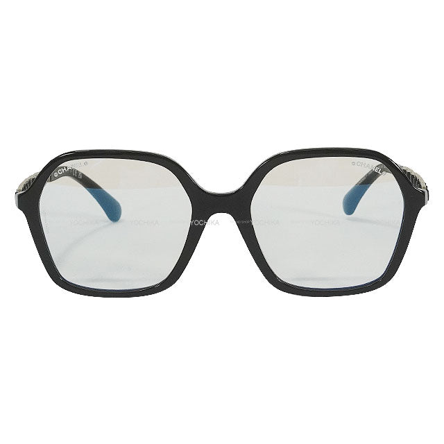 CHANEL sunglass Square Shape Coco Mark Temple Blue Light Cut Noir (Black) Acetate/Calfskin Champagne Gold HW 3489SA[BRAND NEW][Authentic]