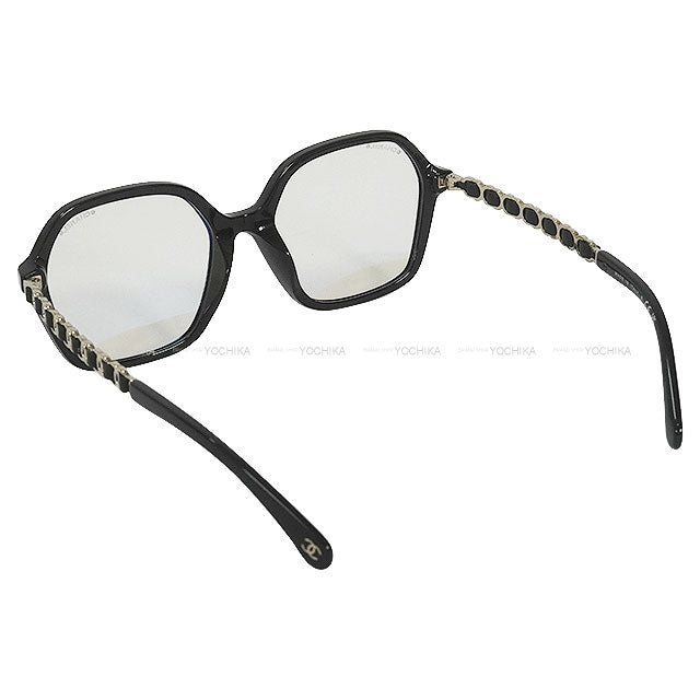 CHANEL sunglass Square Shape Coco Mark Temple Blue Light Cut Noir (Black) Acetate/Calfskin Champagne Gold HW 3489SA[BRAND NEW][Authentic]