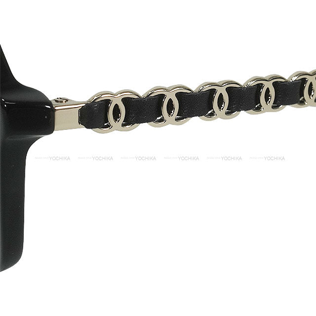 CHANEL sunglass Square Shape Coco Mark Temple Blue Light Cut Noir (Black) Acetate/Calfskin Champagne Gold HW 3489SA[BRAND NEW][Authentic]