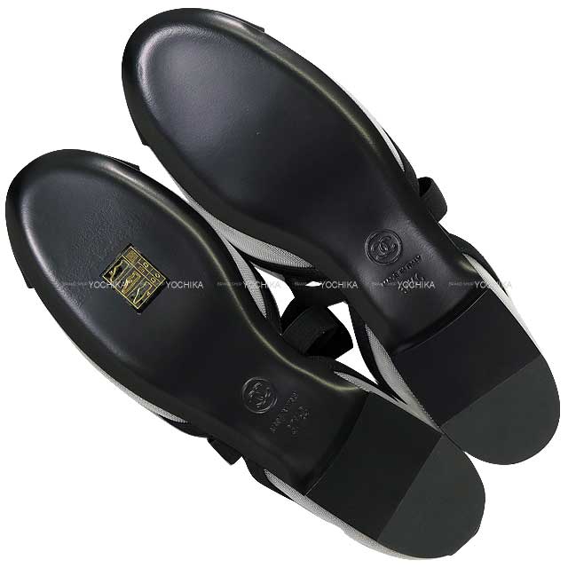 2025AW CHANEL ballet shoes(flat shoes) Mary Jane Coco mark ribbon Flat Bicolor Noir (Black)/Blanc (White) Mesh/Grosgrain #37.5c Champagne Gold HW G46701[BRAND NEW][Authentic]