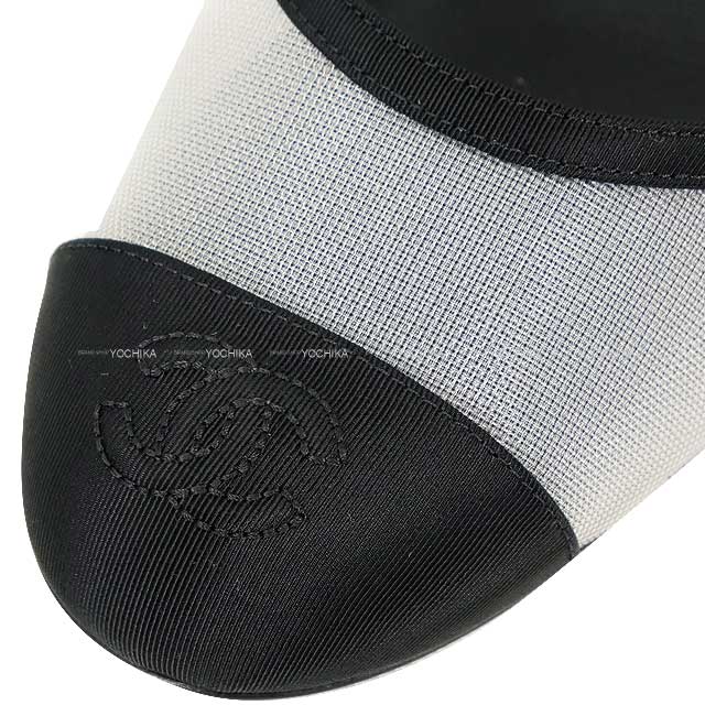 2025AW CHANEL ballet shoes(flat shoes) Mary Jane Coco mark ribbon Flat Bicolor Noir (Black)/Blanc (White) Mesh/Grosgrain #37.5c Champagne Gold HW G46701[BRAND NEW][Authentic]