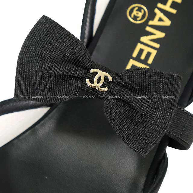 2025AW CHANEL ballet shoes(flat shoes) Mary Jane Coco mark ribbon Flat Bicolor Noir (Black)/Blanc (White) Mesh/Grosgrain #37.5c Champagne Gold HW G46701[BRAND NEW][Authentic]