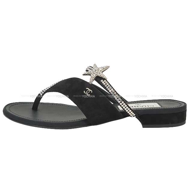 2022SS CHANEL sandals Coco mark Tong rhinestone Star Motif Noir (Black) Suede/Leather #38 Silver HW G38758[EXCELLENT][Authentic]