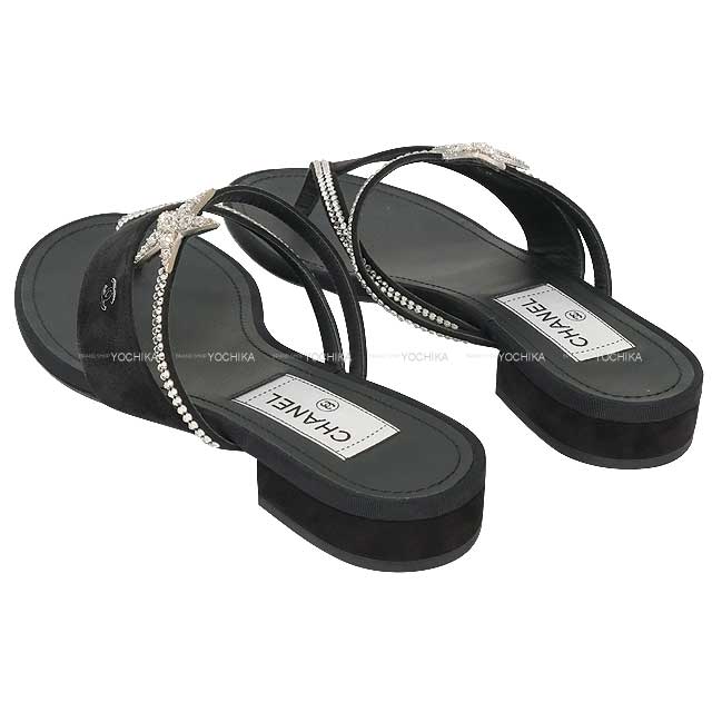 2022SS CHANEL sandals Coco mark Tong rhinestone Star Motif Noir (Black) Suede/Leather #38 Silver HW G38758[EXCELLENT][Authentic]