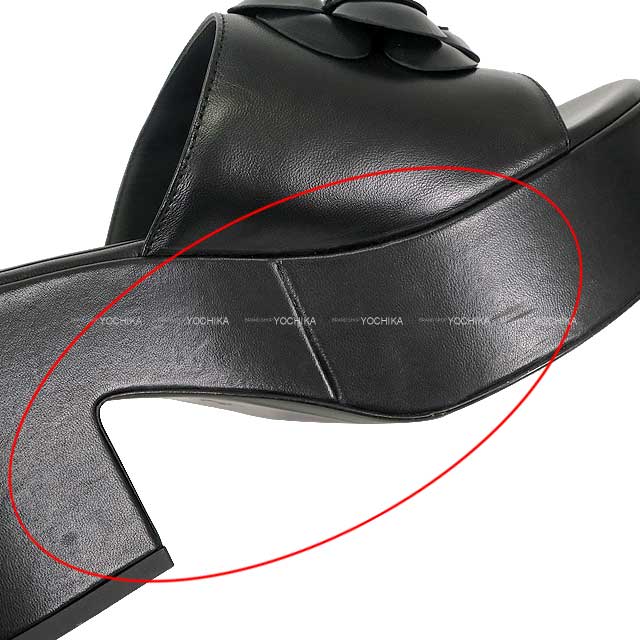 [Pre-loved] 2024 CHANEL sandals Coco mark Camelia Platform Mules Noir (Black) Lambskin #37.5c Champagne Gold HW G45498[LIKE NEW][Authentic]