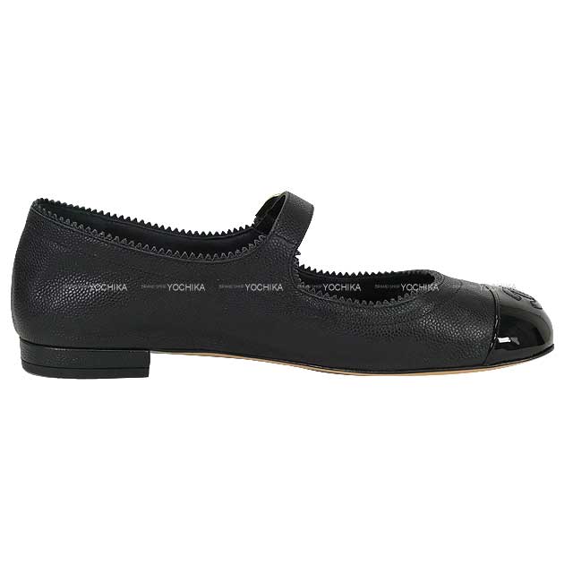 CHANEL ballet shoes(flat shoes) Flat Coco mark Mary Jane Noir (Black) Calfskin #37.5c Champagne Gold HW G36482[EXCELLENT][Authentic]