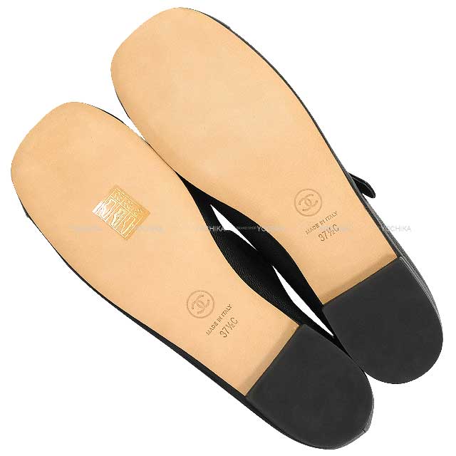 CHANEL ballet shoes(flat shoes) Flat Coco mark Mary Jane Noir (Black) Calfskin #37.5c Champagne Gold HW G36482[EXCELLENT][Authentic]