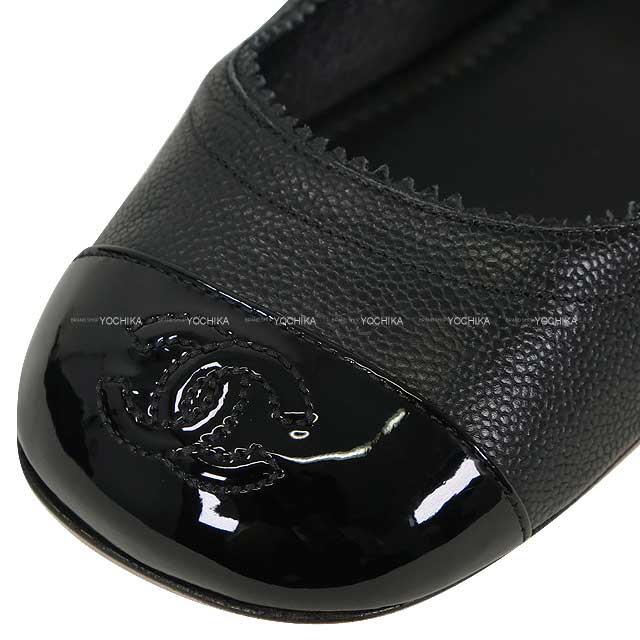 CHANEL ballet shoes(flat shoes) Flat Coco mark Mary Jane Noir (Black) Calfskin #37.5c Champagne Gold HW G36482[EXCELLENT][Authentic]