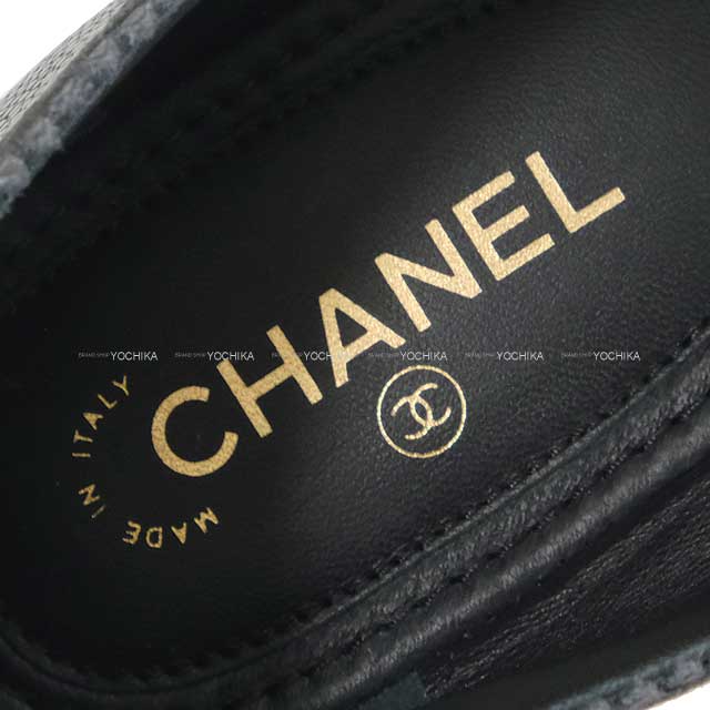 CHANEL ballet shoes(flat shoes) Flat Coco mark Mary Jane Noir (Black) Calfskin #37.5c Champagne Gold HW G36482[EXCELLENT][Authentic]