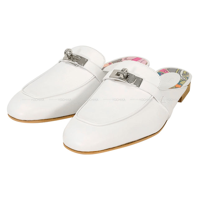 HERMES sandals mule Oz Kelly buckle Faubourg Rainbow Blanc (White)/Multicolor Calf #38[EXCELLENT][Authentic]