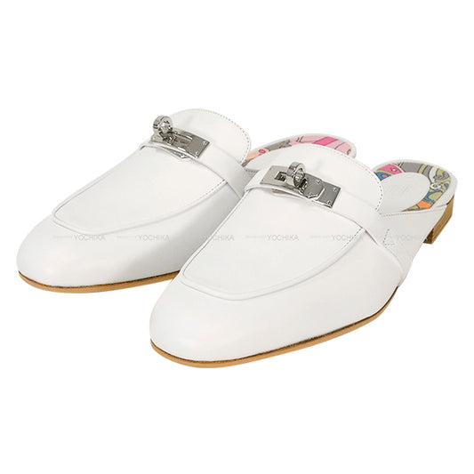 HERMES sandals mule Oz Kelly buckle Faubourg Rainbow Blanc (White)/Multicolor Calf #38[EXCELLENT][Authentic]