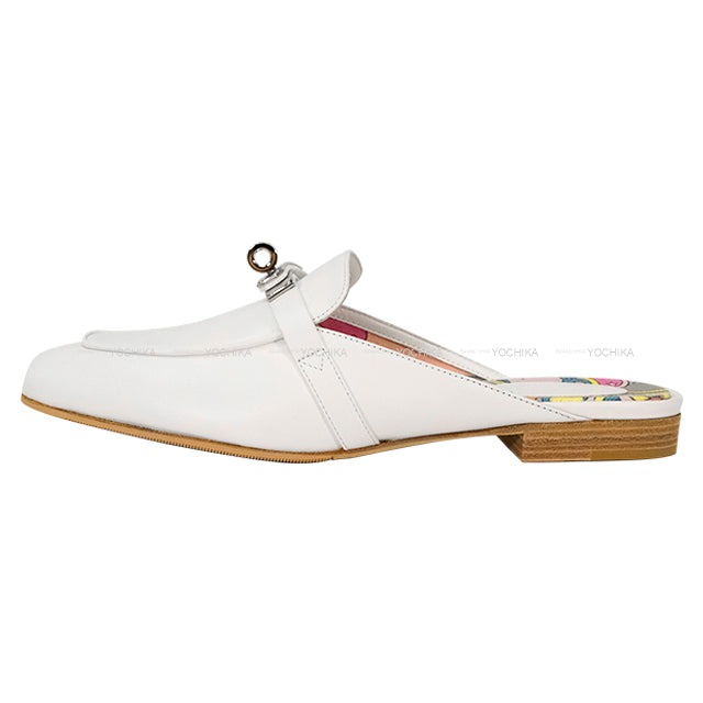 HERMES sandals mule Oz Kelly buckle Faubourg Rainbow Blanc (White)/Multicolor Calf #38[EXCELLENT][Authentic]
