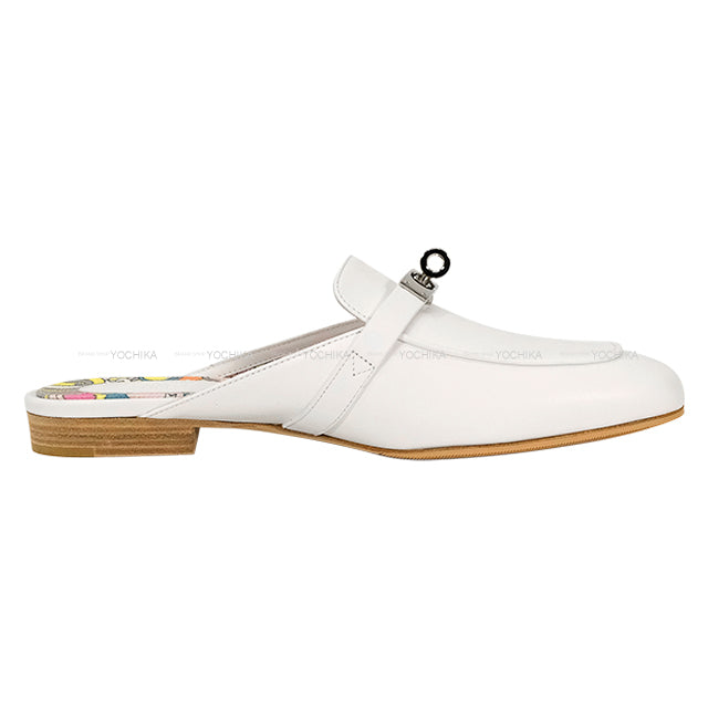 HERMES sandals mule Oz Kelly buckle Faubourg Rainbow Blanc (White)/Multicolor Calf #38[EXCELLENT][Authentic]