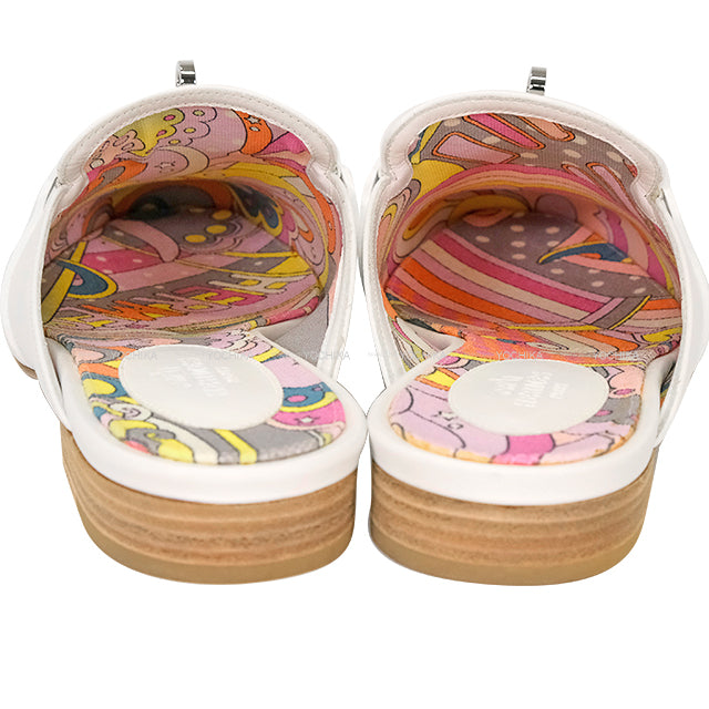 HERMES sandals mule Oz Kelly buckle Faubourg Rainbow Blanc (White)/Multicolor Calf #38[EXCELLENT][Authentic]