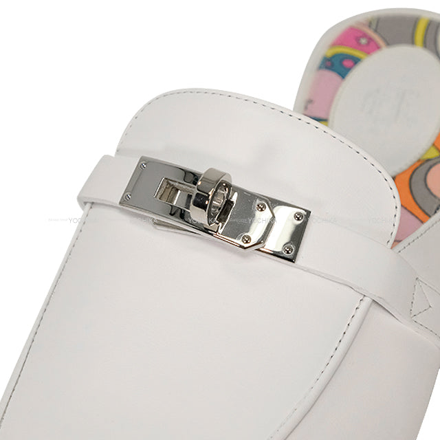 HERMES sandals mule Oz Kelly buckle Faubourg Rainbow Blanc (White)/Multicolor Calf #38[EXCELLENT][Authentic]