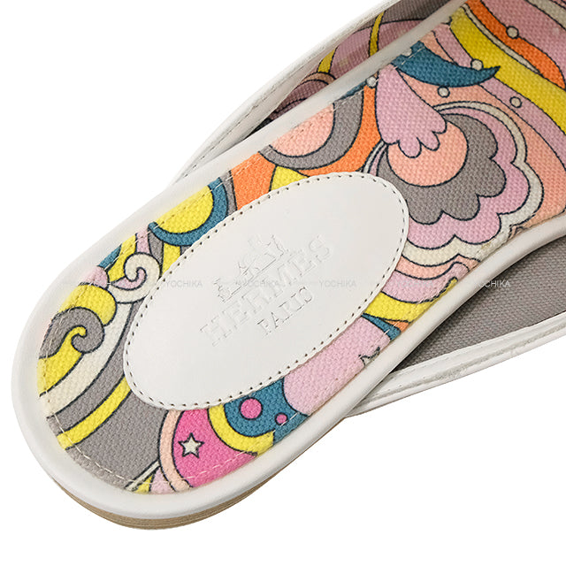 HERMES sandals mule Oz Kelly buckle Faubourg Rainbow Blanc (White)/Multicolor Calf #38[EXCELLENT][Authentic]