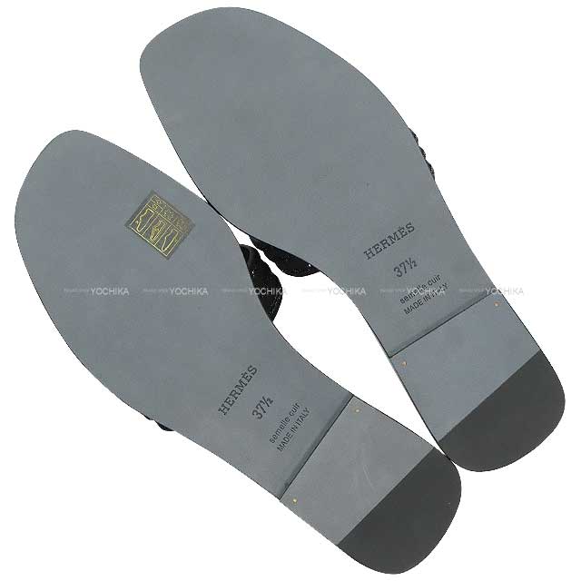 HERMES sandals Oran ARCANE Noir (Black) Chevre Veroa/Strass #37.5[EXCELLENT][Authentic]