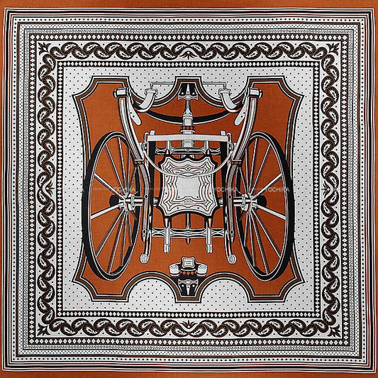2024 AW HERMES scarf Carre 140 chariot wheel Bandana Caramel/Glycine/Black Cashmere70% / Silk30%[BRAND NEW][Authentic]