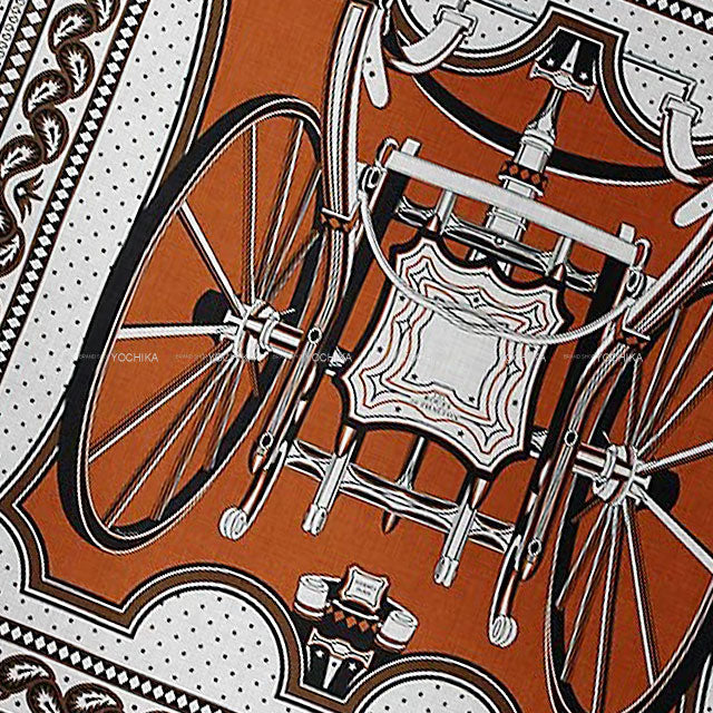 2024 AW HERMES scarf Carre 140 chariot wheel Bandana Caramel/Glycine/Black Cashmere70% / Silk30%[BRAND NEW][Authentic]