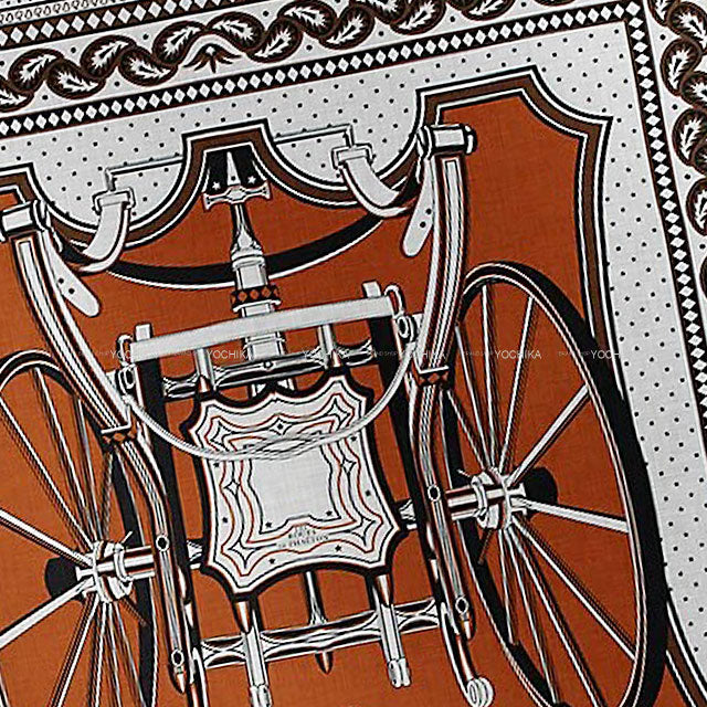2024 AW HERMES scarf Carre 140 chariot wheel Bandana Caramel/Glycine/Black Cashmere70% / Silk30%[BRAND NEW][Authentic]