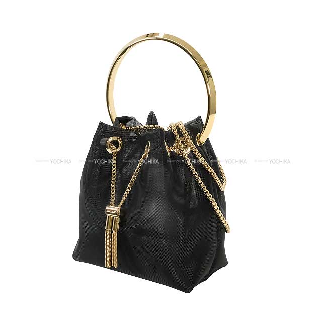 2025 JIMMY CHOO Shoulder bag Drawstring Chain Bon Bon Noir (Black) Mesh Gold HW[BRAND NEW][Authentic]