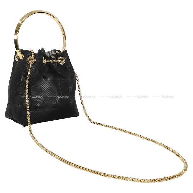 2025 JIMMY CHOO Shoulder bag Drawstring Chain Bon Bon Noir (Black) Mesh Gold HW[BRAND NEW][Authentic]