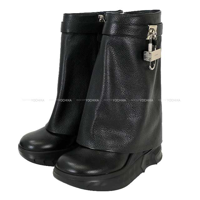 2023AW GIVENCHY boots 4G Logo Shark Lock Biker Cowboy Ankle Noir (Black) Grain Calf/rubber #38 Silver HW[ALMOST NEW][Authentic]