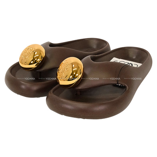 2025SS LOEWE sandals Tong Form Pebble Anagram Emboss Brown form rubber #38 Gold HW[EXCELLENT][Authentic]