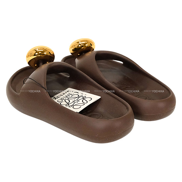 2025SS LOEWE sandals Tong Form Pebble Anagram Emboss Brown form rubber #38 Gold HW[EXCELLENT][Authentic]