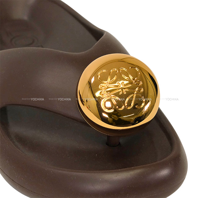2025SS LOEWE sandals Tong Form Pebble Anagram Emboss Brown form rubber #38 Gold HW[EXCELLENT][Authentic]