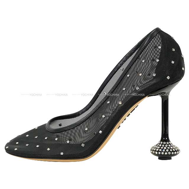 2023AW LOEWE pumps Toy 90 Heel Embellished Rhinestone Dot Noir (Black) Mesh #38 L814S01XA2[EXCELLENT][Authentic]