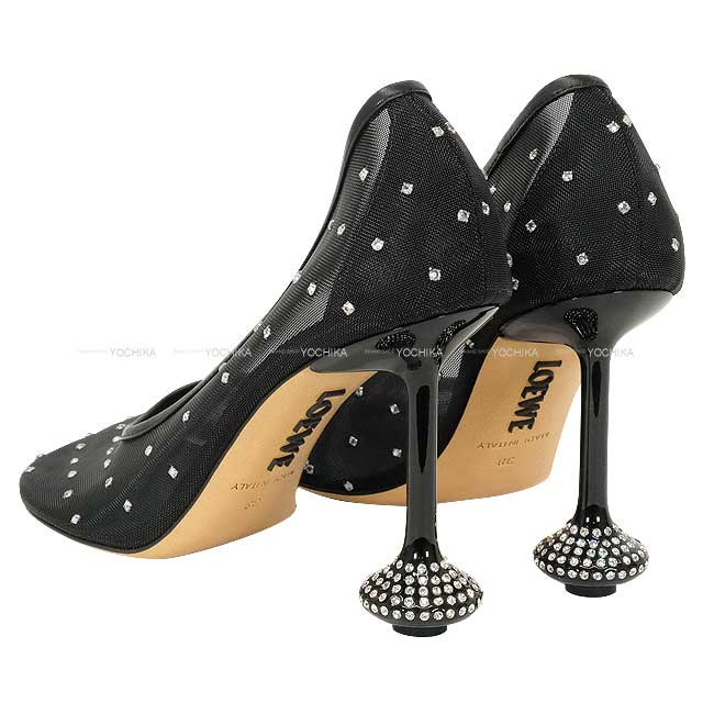 2023AW LOEWE pumps Toy 90 Heel Embellished Rhinestone Dot Noir (Black) Mesh #38 L814S01XA2[EXCELLENT][Authentic]