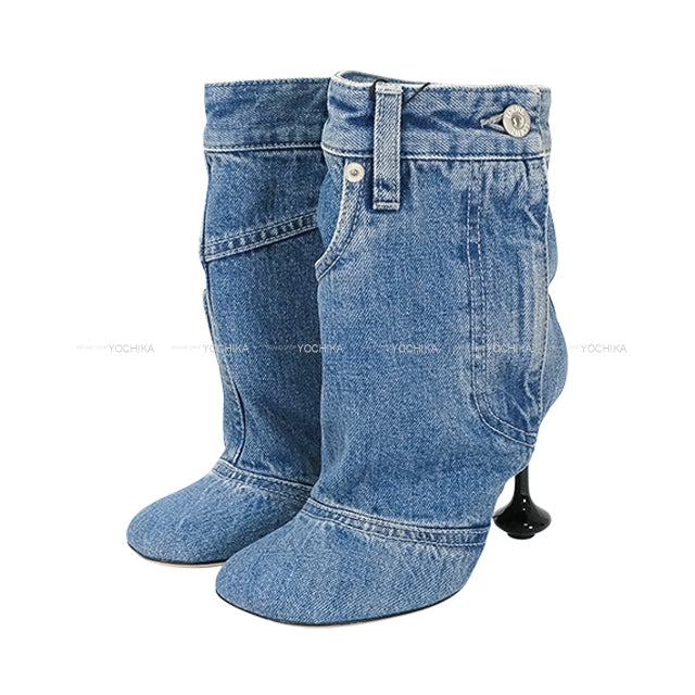 2025SS LOEWE boots Toy Panta 90 ankle bootie Blue Washed Denim #38 Antique Silver HW /Mat Silver HW LLST285X04[BRAND NEW][Authentic]