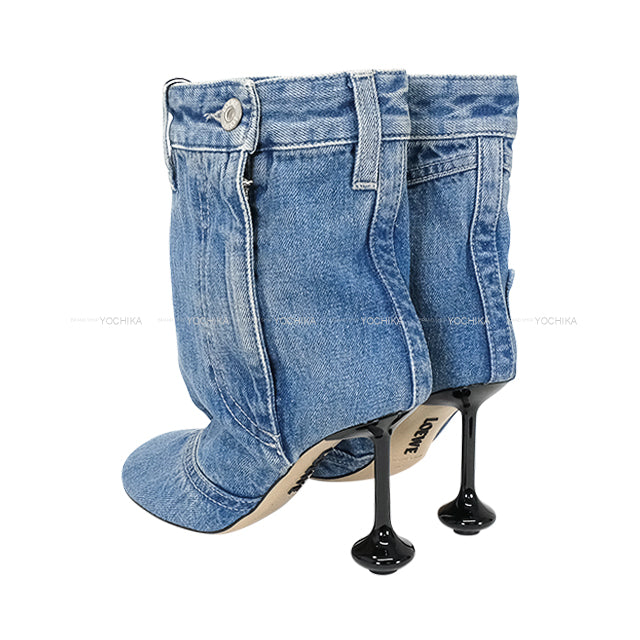 2025SS LOEWE boots Toy Panta 90 ankle bootie Blue Washed Denim #38 Antique Silver HW /Mat Silver HW LLST285X04[BRAND NEW][Authentic]