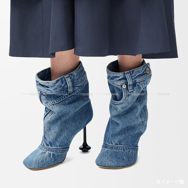 2025SS LOEWE boots Toy Panta 90 ankle bootie Blue Washed Denim #38 Antique Silver HW /Mat Silver HW LLST285X04[BRAND NEW][Authentic]