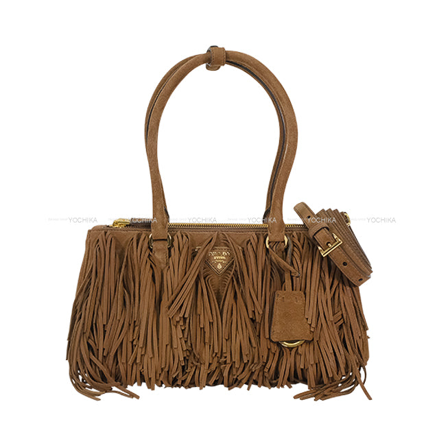 PRADA Shoulder bag Galleria Fringe medium 2way Hand Dark brown Suede Gold HW LBA457[BRAND NEW][Authentic]