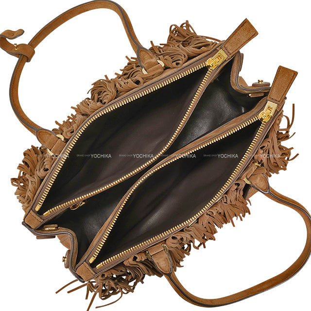 PRADA Shoulder bag Galleria Fringe medium 2way Hand Dark brown Suede Gold HW LBA457[BRAND NEW][Authentic]